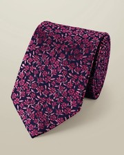 Silk Floral Tie - Navy  Pink
