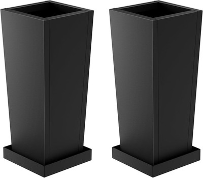 Durable 24'' Metal Tall Outdoor Planters Set of 2 with Drainage Trays - Black