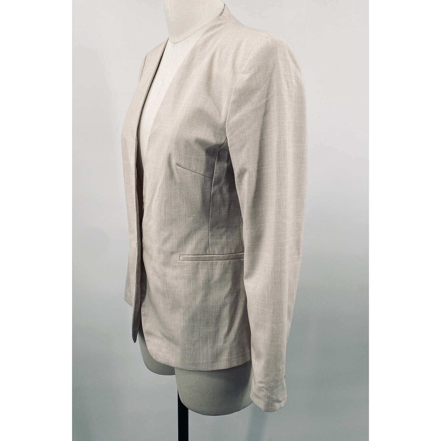 Zara Basic Blazer Single Button Collarless Woven … - image 5