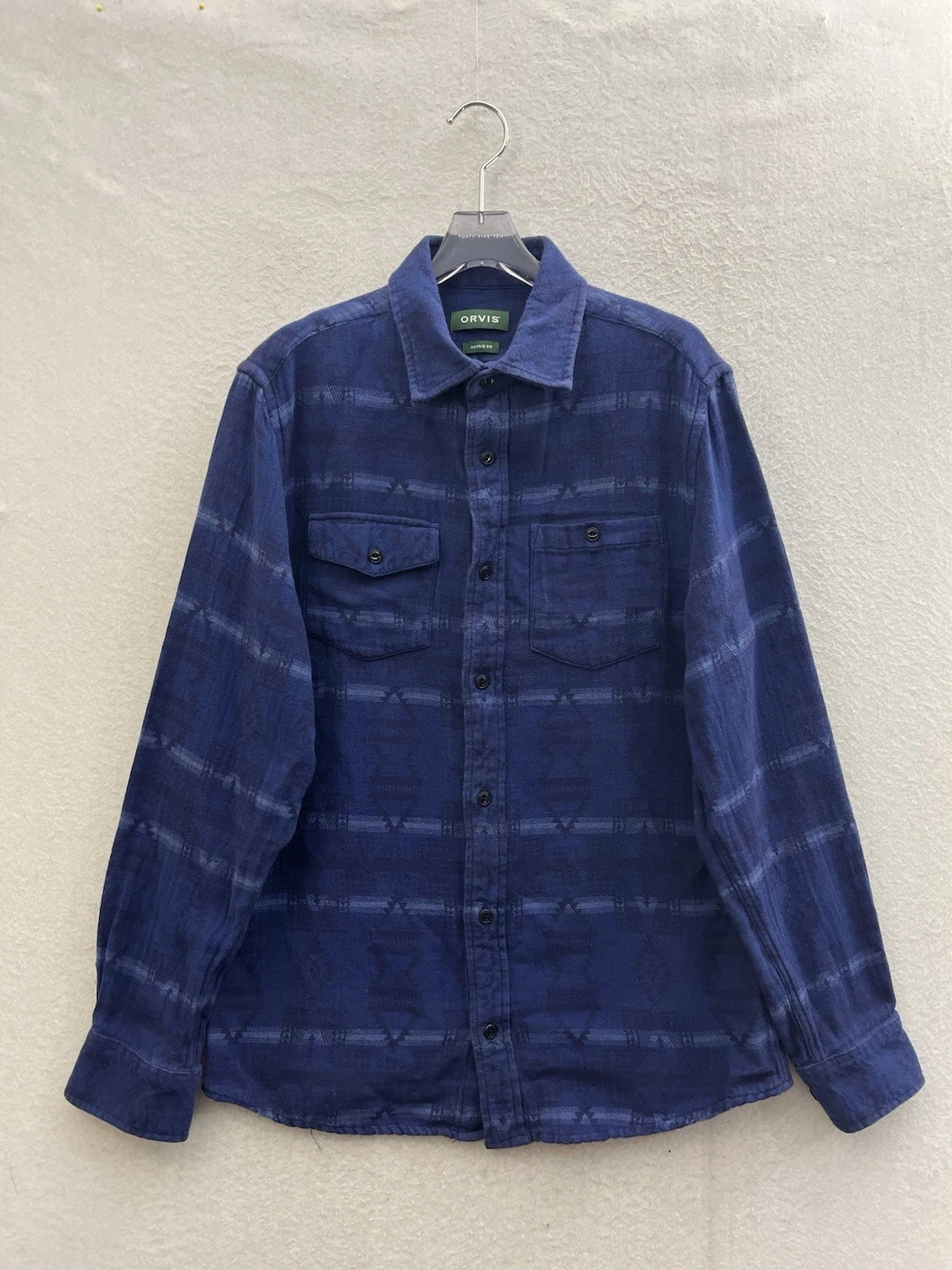 Orvis Flannel Shirt Men’s Medium Blue Aztec Outdoors Hiking Casual Lumberjack