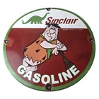 Vintage Sinclair Gasoline Sign - Flintstones Cave Man Porcelain Gas Pump Sign