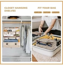 Hanging Closet Travel Bag Collapsible 3-Shelf XL 18”x12”x20” Beige Packing Cube