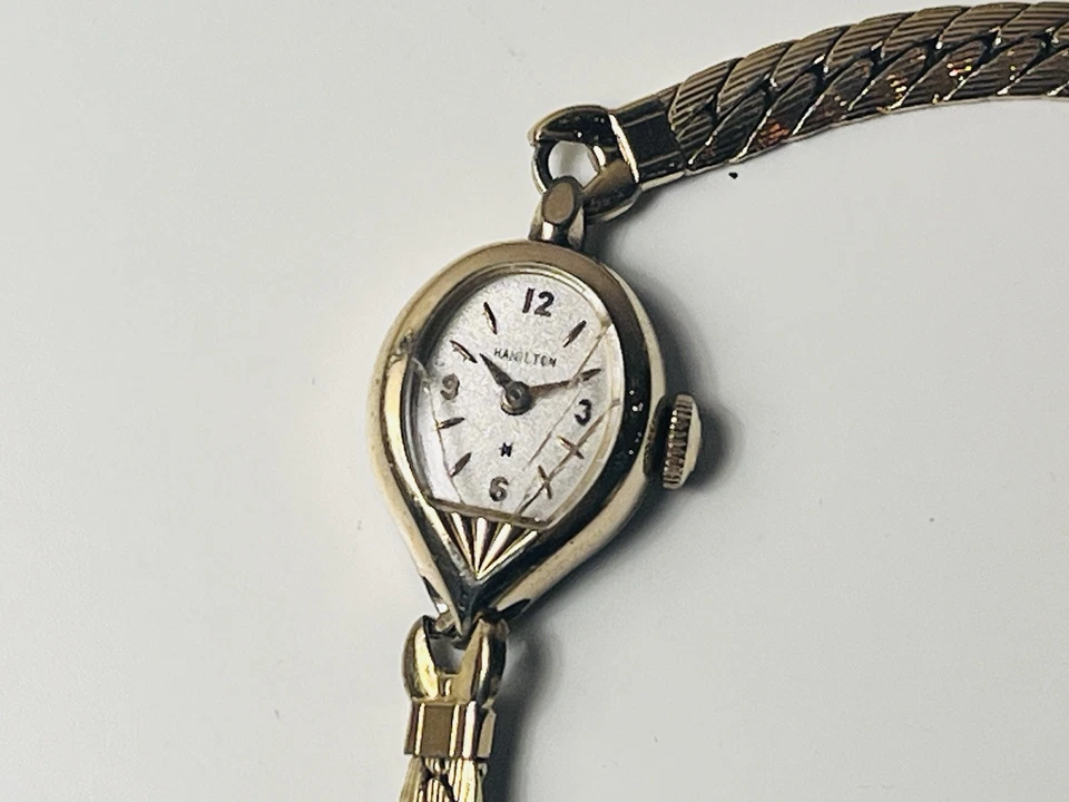 RARO: Reloj de cóctel vintage de los años 50 HAMILTON 'Tear Drop' lleno de oro 10K para damas👀 Foto 4 de 4