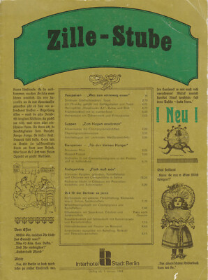 Speisekarte / Getränkekarte Zille-Stube Interhotel Stadt Berlin DDR 1984