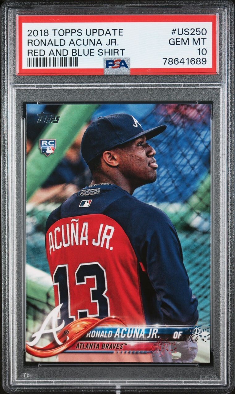 2018 TOPPS UPDATE RONALD ACUNA JR #US250 RED BLUE SHIRT SP ROOKIE PSA 10 BRAVES
