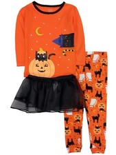 Carters Orange Halloween Infant Girls Witch Cat  Pumpkin Cat Pajama Set