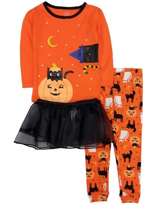 Carters Orange Halloween Infant Girls Witch Cat Pumpkin Cat Pajama Set 