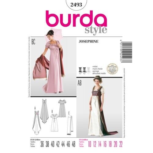 COSTUME SEWING PATTERN Burda 2493 Josephine Empire Puff Sleeves History Dress - Picture 1 of 5