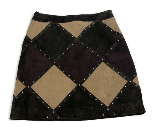 Worth New York Wildleder Lederrock Damen Größe 0 A-Linie Nieten Argyle Diamant - Bild 9 von 9