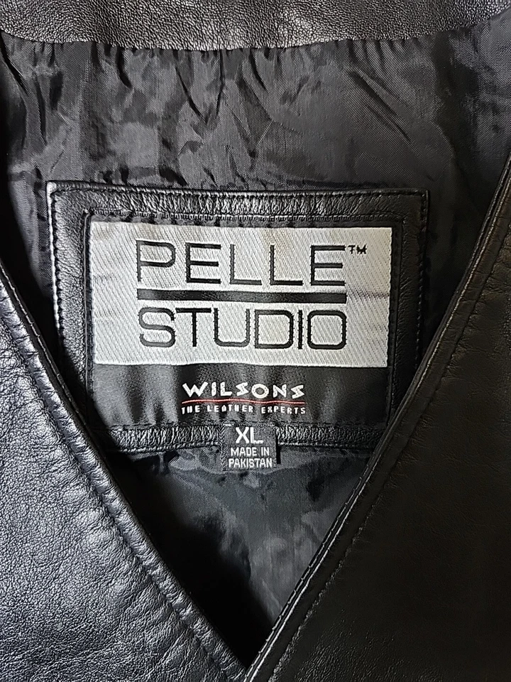 Wilsons Men XL XLarge Pelle Studios Black Button Down Leather Vest - Image 3 of 4