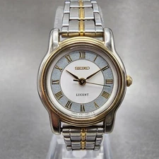 Seiko Lucent Watch Women 22mm White Dial Two Tone Round 1f21-0j80 New Battery