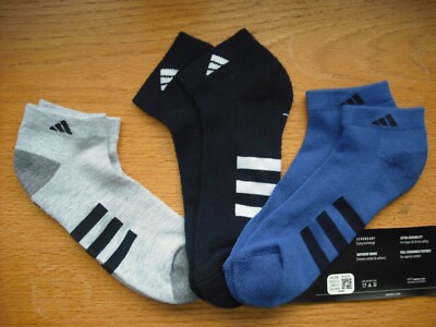 Boys/Girls NWT Adidas Low-Cut Socks 3prs Multi-Blues Cushion SOFT Sz:YMD (2Y-5Y)