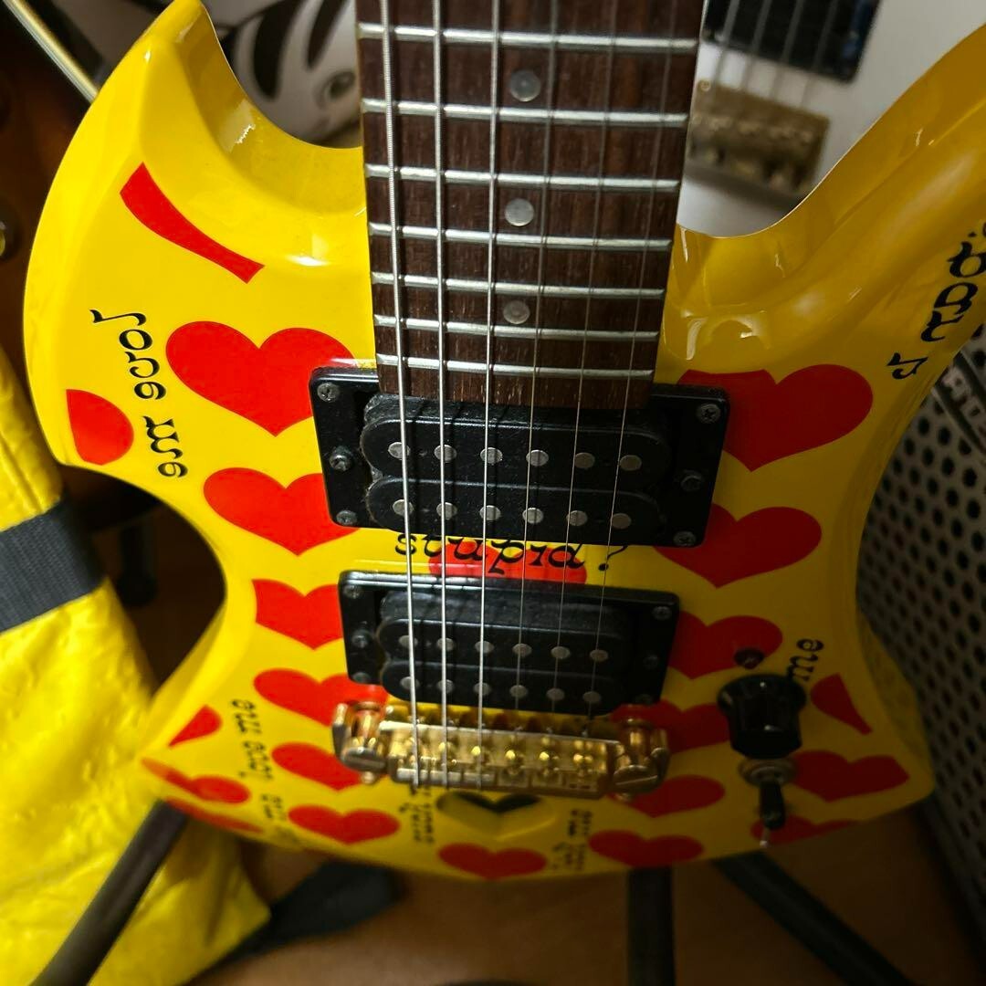 hide Yellow Heart Jr. Burny Japan Mini Electric Guitar w hide Yellow Heart Jr. Burny Japan Mini Electric Guitar w
