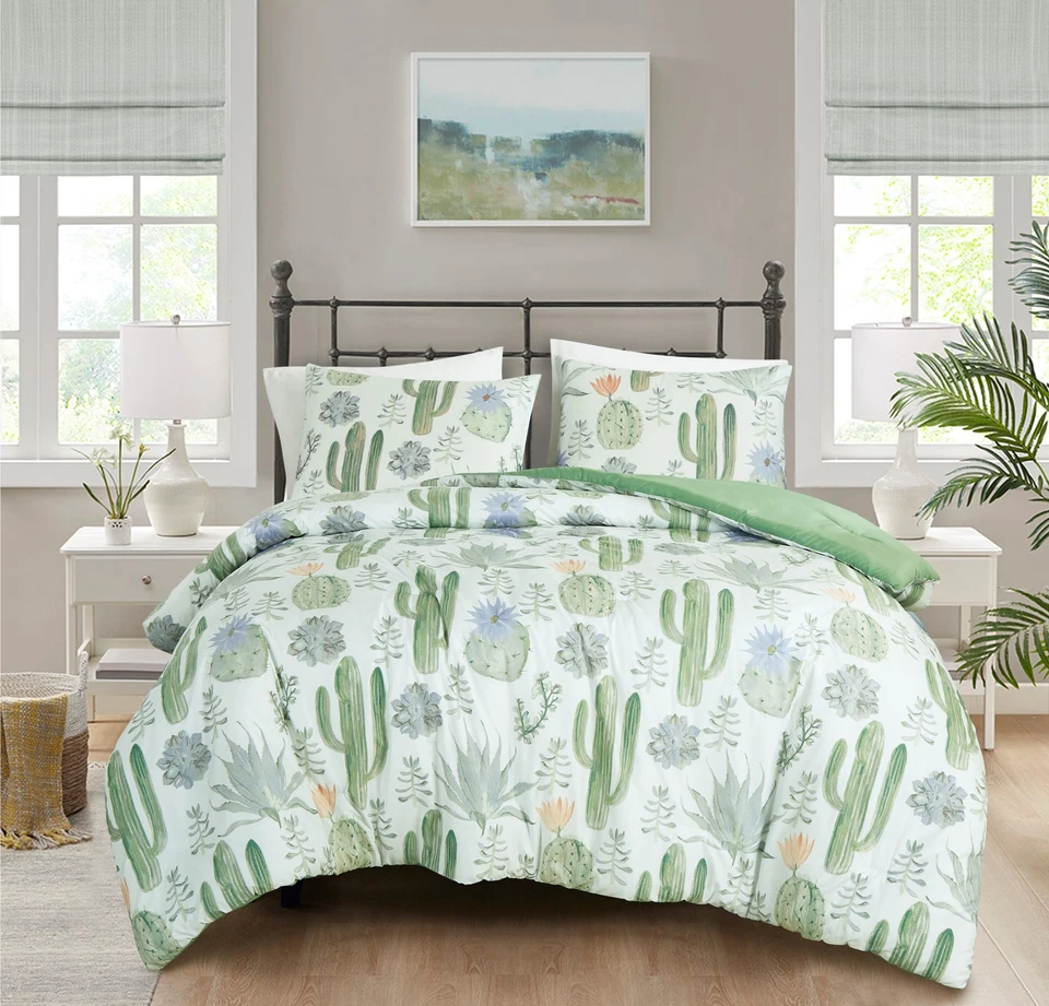Chezmoi Collection Cereus Cactus Succulent Printed Microfiber Comforter Set - Image 2 of 4