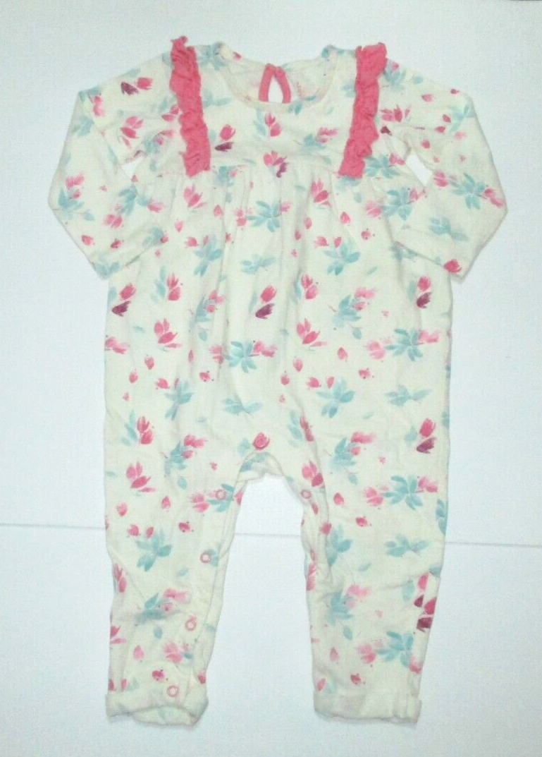 INFANT GIRLS BURT'S BEES BABY PINK & GREEN FLORAL LONGALL OUTFIT SIZE 6
