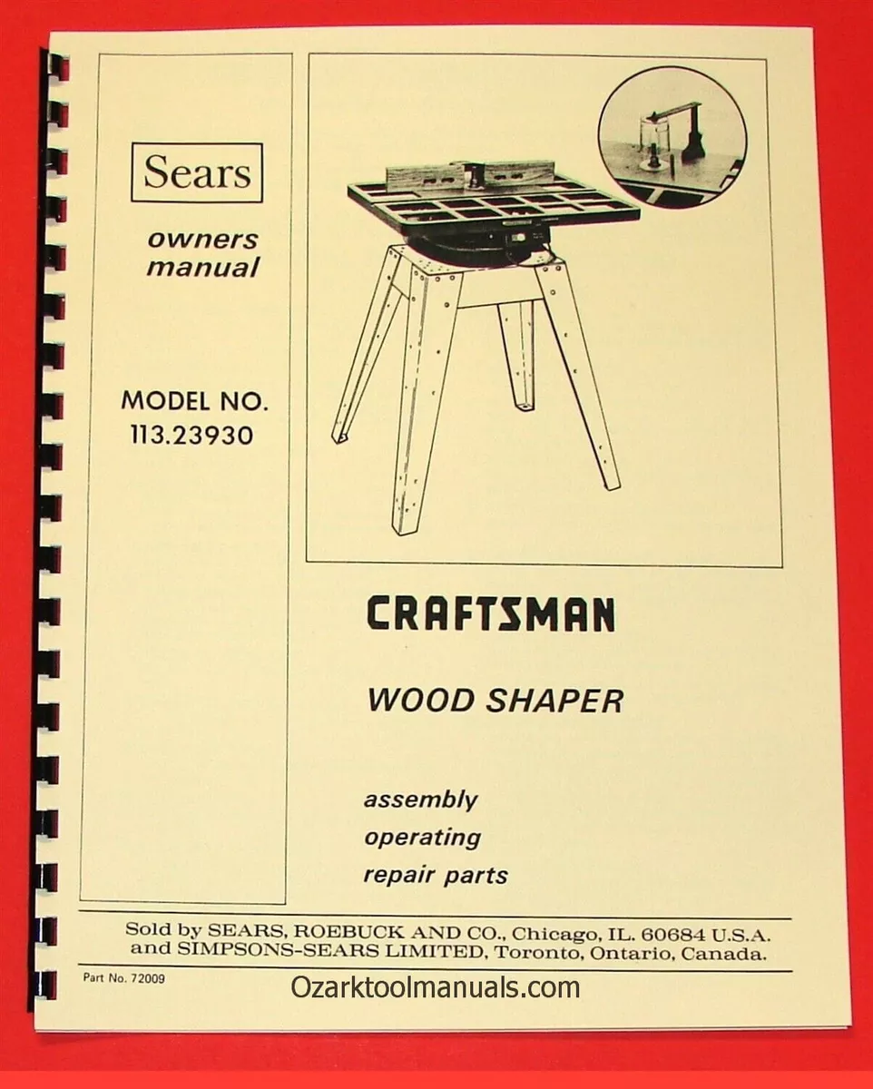CRAFTSMAN Wood Shaper Model 113.23930 Owners Instructions Parts