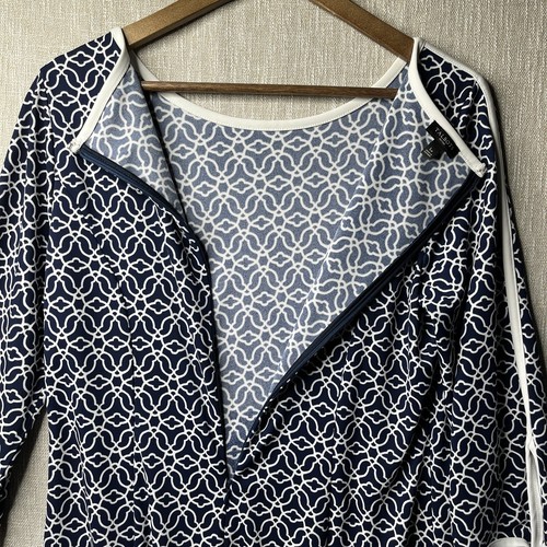 Talbots Women Dress Large Petite Blue White 3/4 Sleeve Round Neck Zip Back Tie - Picture 5 of 12