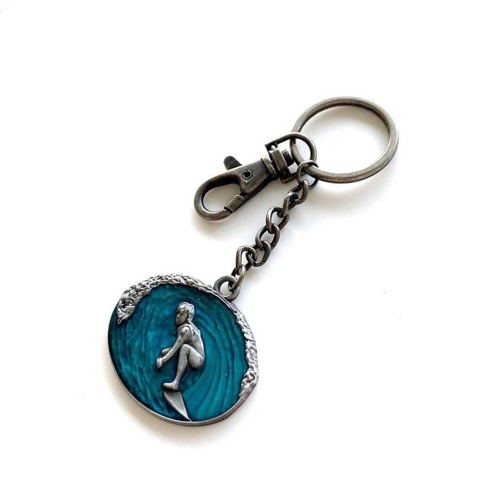 Vintage Surfer Surfing Surfboard Metal Charm Pendant Key Ring Key ...