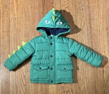 LITTLE ME Boy's 18 Months Green Dinosaur Dragon Hooded Puffer Jacket Coat