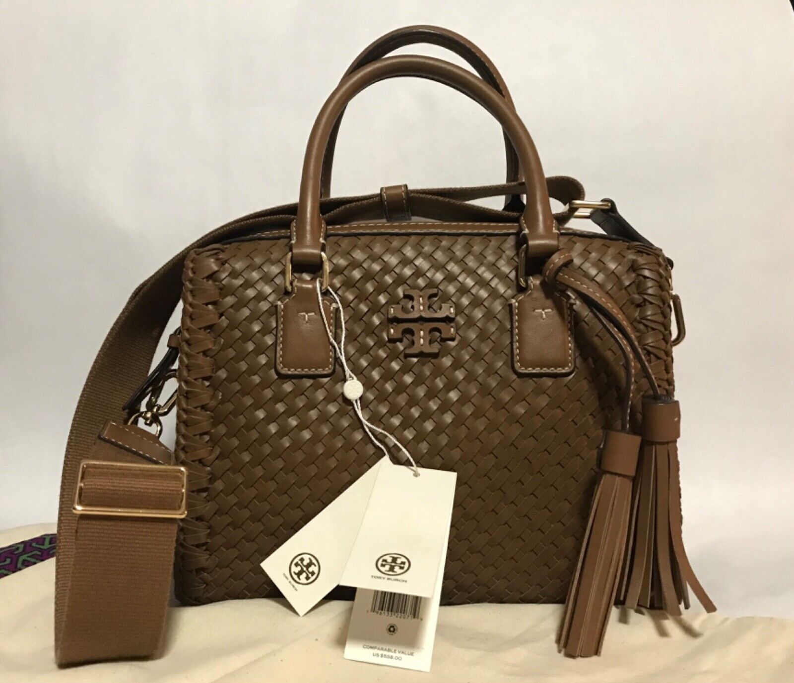 NWT Tory Burch Thea Woven Web Small Satchel, Moose/Moose, $ ONLY ONE!  | eBay