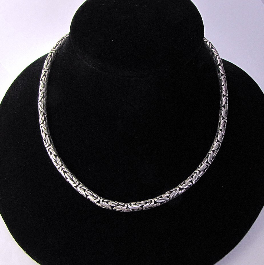 Round Byzantine Necklace Solid Sterling Silver 18… - image 1
