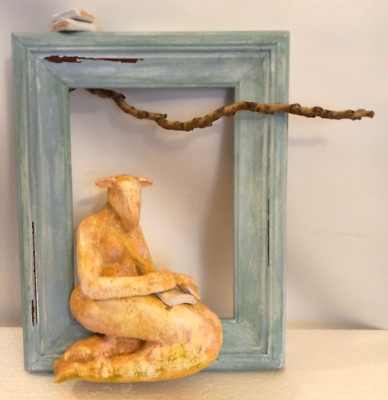 Liz Webb Signed Mixed Media   '' Little Stories 2012 ''  Blue White 3 Dimensional