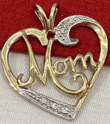 JCM JACMEL 925 Sterling Silver Gold Vermeil Diamond Heart  MOM  Themed Pendant