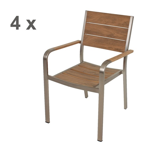 Stapelstuhl Gartenstuhl Terrassenstuhl Stuhl 4Er Set Aluminium In Teak-Optik-image