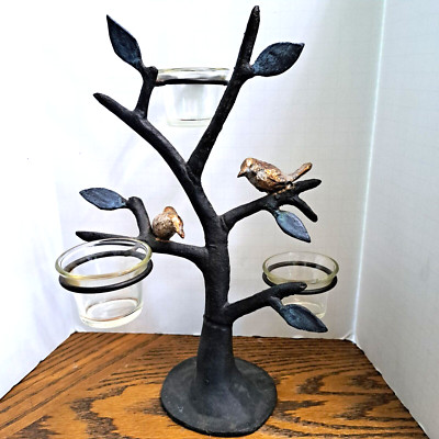Cast Iron Tree With Birds Candle Holder 13'' H