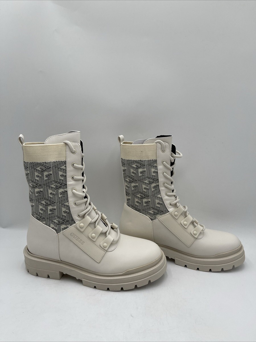 NWB GUESS Women's Odalis Lace Up Combat Boots White Size 10