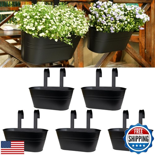LOVOUS 5 Pack Railing Planter for Outdoor Plants Balcony Hanging Flower Pots