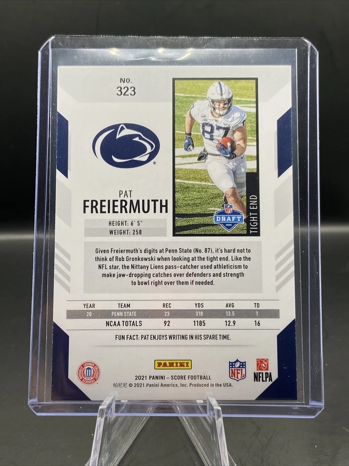 2021 Panini Score - PAT FREIERMUTH ROOKIE #323 Pittsburgh Steelers - Image 3 of 3