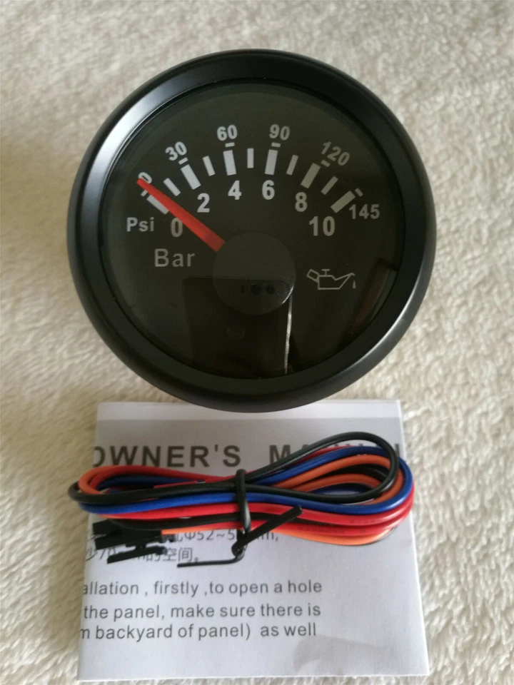 52mm black oil pressure gauge with sender 10-184ohms 0-145psi for car truck boat - Image 3 of 4