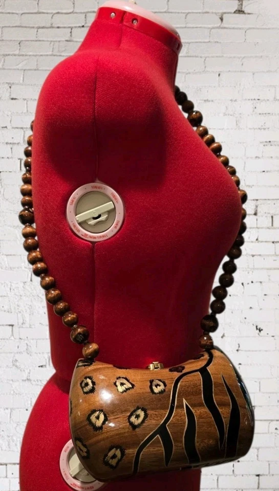 Timmy Woods Purse Bag Animal Print Crossbody Shoulder Carved Beaded Wearable Art - Image 4 of 4