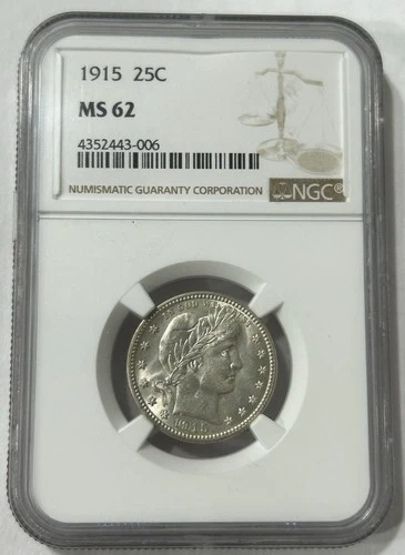 1915 25C NGC MS62 Barber Quarter - Uncirculated