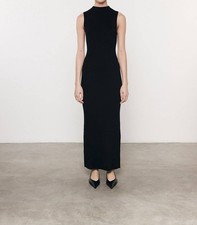 Enza Costa Silk Sweater Rib Mockneck Dress Black