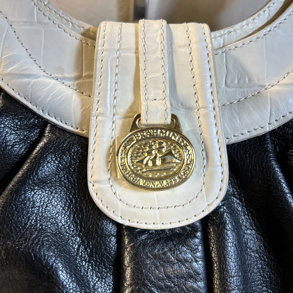 Bolso Brahmin X Grande Negro Blanco Rico Hermoso Cuero Borde de Cocodrilo 16x15! Raro Foto 3 de 4