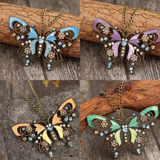 Vintage Style Butterfly Necklace Jewelry Nature Gemstones Pendant
