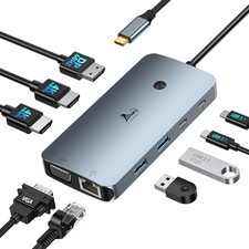 Laptop Docking Station 4 Monitors, 9 in 1, Dual HDMI DP VGA, 9-in-1 4 Monitor