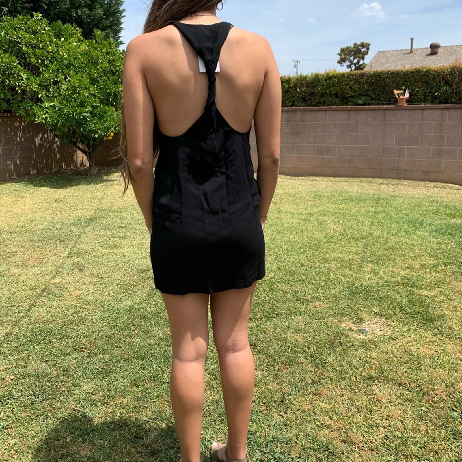 Zara Black Halter Linen Blend Mini Dress Size Small thumbnail 3