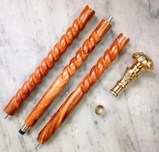 Classic Wooden Walking Stick Cane Brass Handle Golden Gift for Grandfather Fat