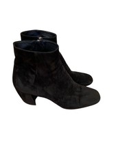 Prada Black Suede Curved Block Heel Ankle Bootie 41 US 10.5/11