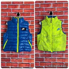 Nike Kids Boys Blue Neon Green Reversible Quilted Puffer Vest Size XS