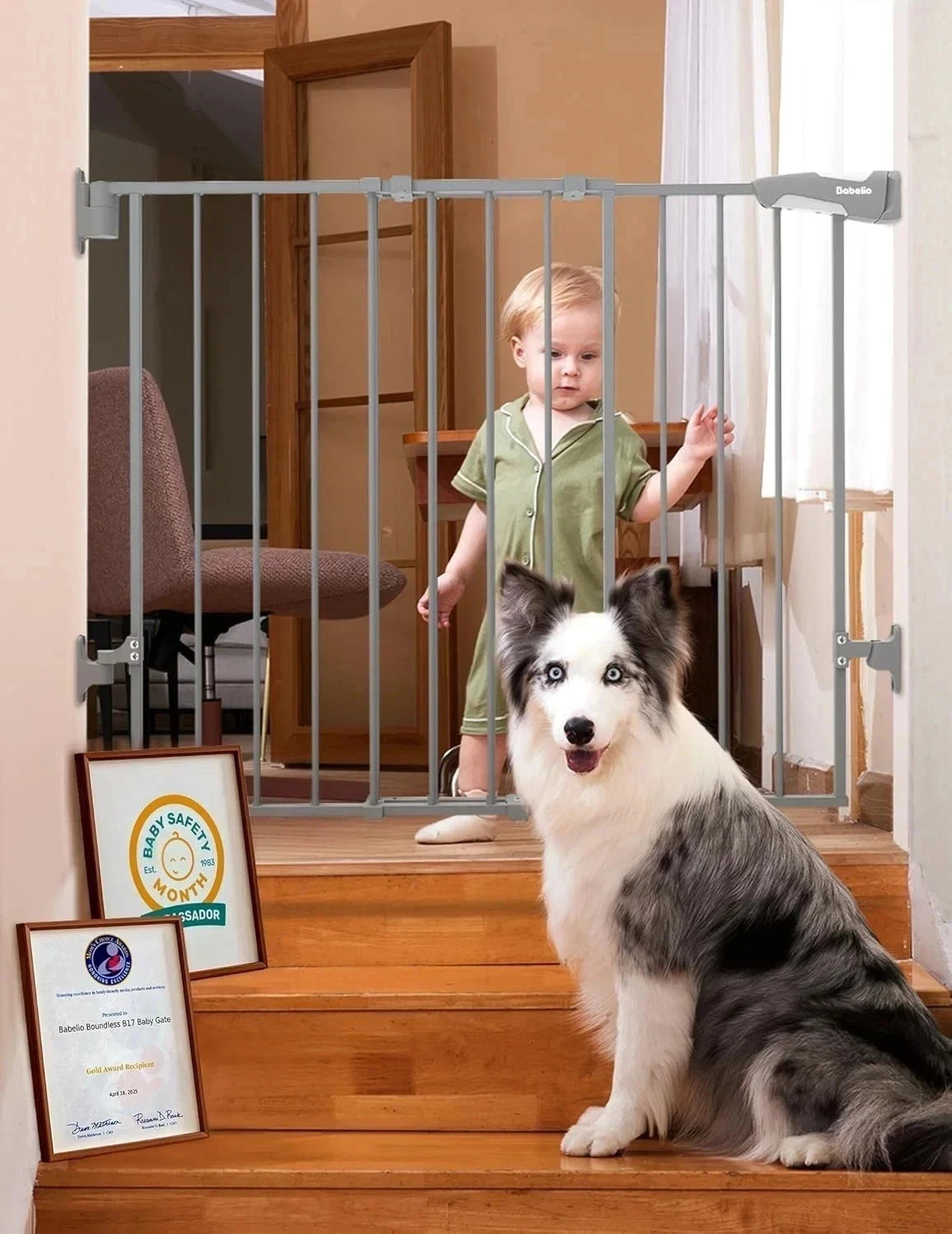 No-Bottom-Bar Safety Gate for Stairs – Hardware Mounted Matte Grey 26"-41"
Opens in a new window or
