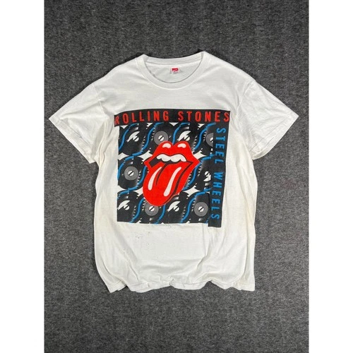80s Rolling Stones Steel Wheels Tour T-Shirt White X 1980s vintage concert t-shirt, vintage, size XL, single stitch, B+ condition