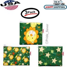 Bolsa de bocadillos reutilizable Nuby con estampado de león y estrella verde bolsa húmeda con cremallera SIN BPA (3 PAQUETES)