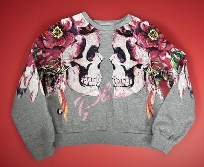 Philipp Plein Graphic Skull Women s Gray Small Sweatshirt