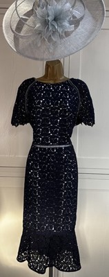Jacques Vert UK 18 Marine Kleid Hochzeit Mutter Braut Bräutigam Gast Rennen Party Event
