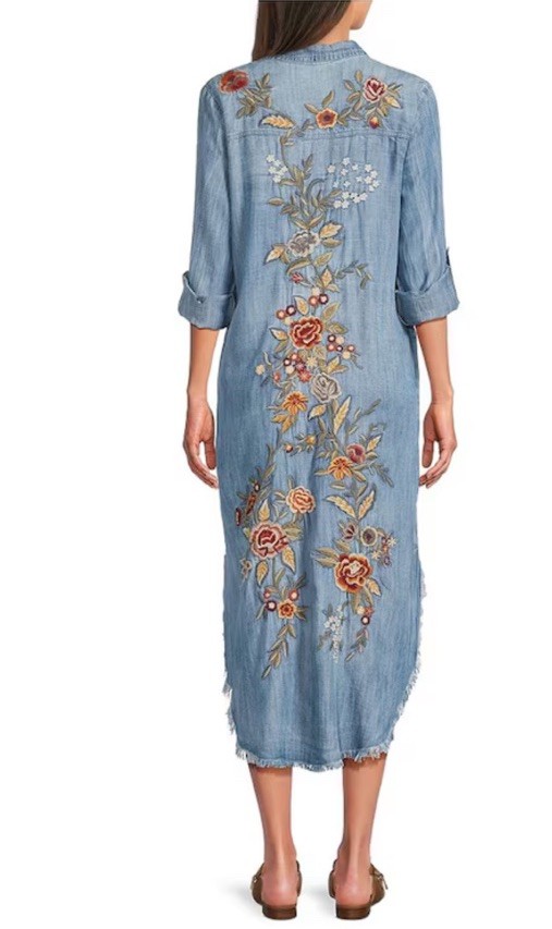 karyn seo denim dress Kyla Seo Caite Leona Dress Embroidered Back Karyn Jean Tencel Small *FLAW* NWTD