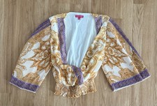 EUC Flying Tomato Kimono-Style Wrap Blouse - Pleated Sleeves/Smocked Waist - S